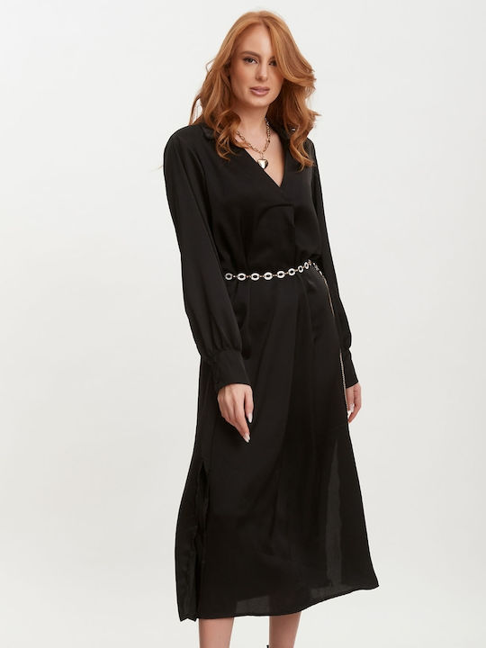 Rock Club Rochie Midi De Seară Din Satin Neagră
