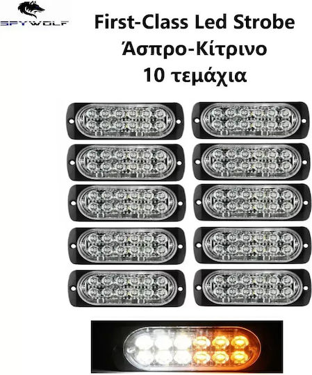 Primă Clas Led Stroboscop Lumini De Volum Alb-Galben 12led 12/24v 6000lm 10 Bucăți Tc-364