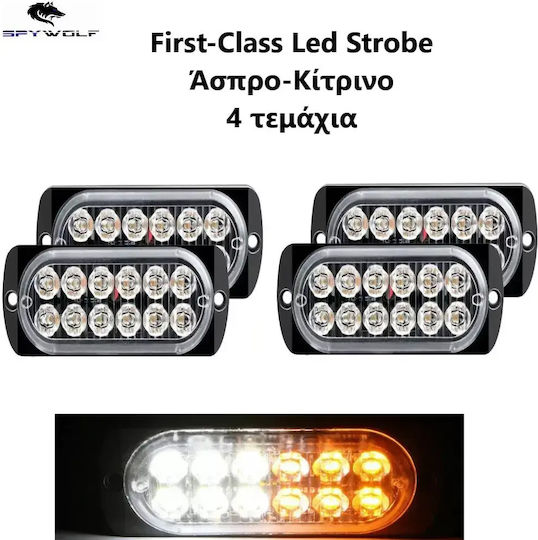 Primă Clasă Led Stroboscop Lumini De Volum Alb-Galben 12led 12/24v 6000lm 4 Bucăți Tc-361