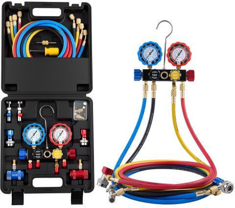 Ac Multiple Inlet Gauge Set Vevor Refrigerant R134a R404a R1234yf R22 Ac 4 Way Gauge Hoses 1.5 M Adapters Quick Couplers Valves Car Air Conditioner Maintenance Charging Evacuation