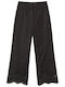 Women's High Waist Linen Capri Pants in Straight Leg Style Black