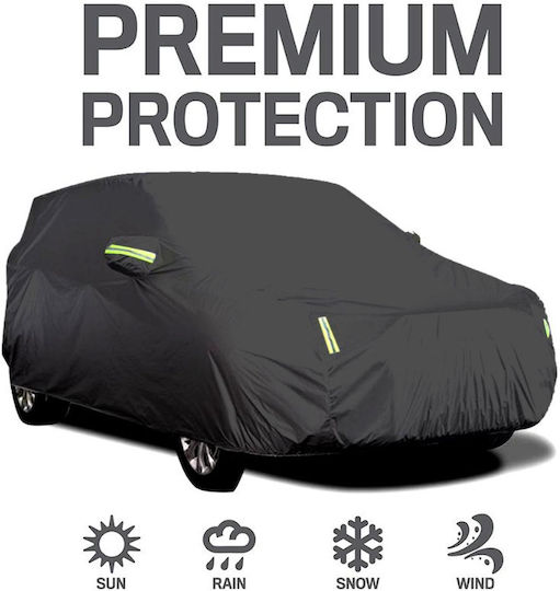 Roza Waterproof Car Cover L 480x175x120cm Reflective Strips & UV Protection Outdoor Car Cover Fastened with Rubber Black