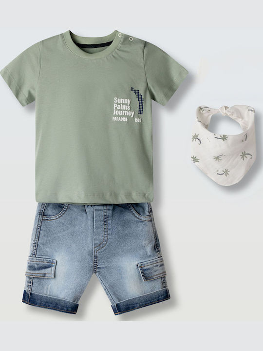 Ηashtag Παιδικό Σετ με Σορτς Olive-jean 2τμχ