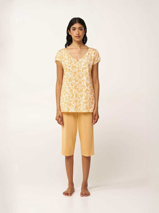 Vamp Summer Women's Cotton Pyjama Set Yellow Sun