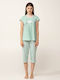 Vamp Sommer Damen Schlafanzug-Set Baumwollene Green Harbor