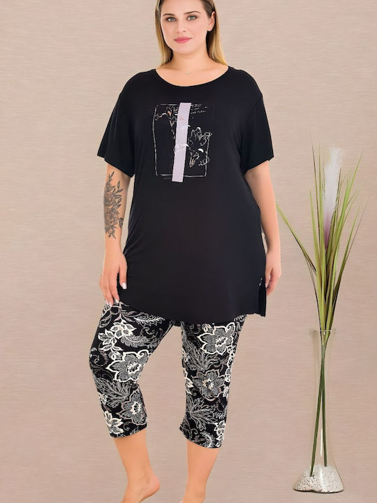 Lady Sommerliches Damen-Set Schlafanzug Schwarz