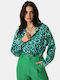 Long Sleeve Women's Satin Shirt Green