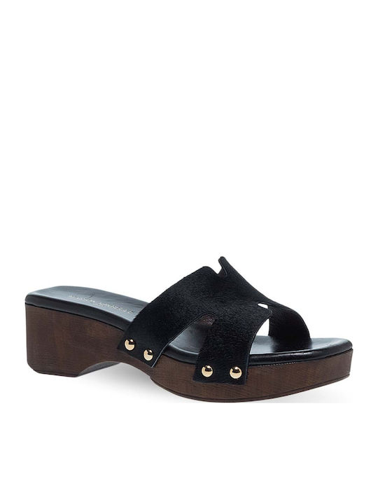 Leder Damen Pantoletten mit Absatz in Schwarz Farbe