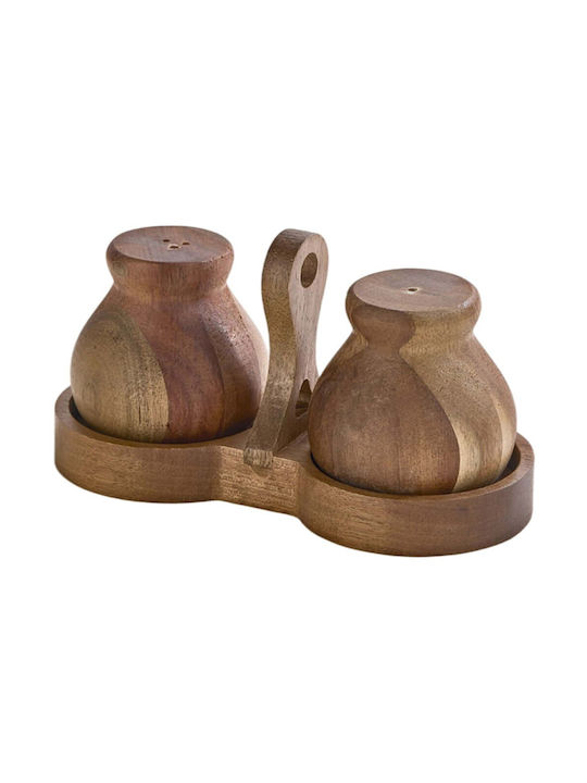 Hermia Wooden Salt Pepper Set with Stand 3 Pieces