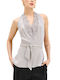 Women's Satin Sleeveless Blouse with Neck Tie Gray
