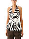 Women's Sleeveless Blouse with V-Neckline Animal Print Brown-Black