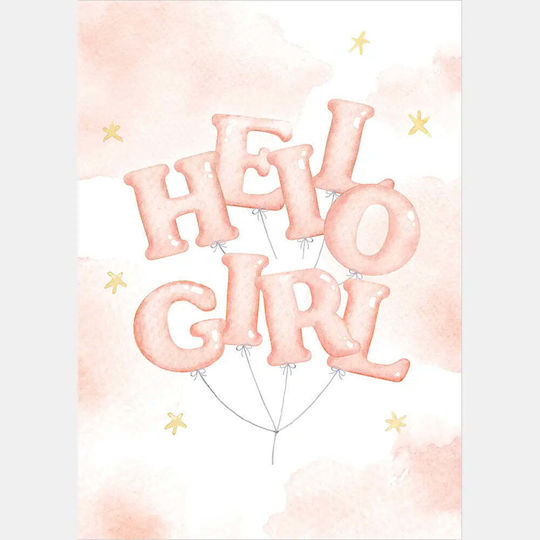 Ευχετήρια Κάρτα Γέννησης Κοριτσιού – Balloon Letters “hello Girl”
