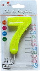 Neon Yellow Glitter Candle Number 7
