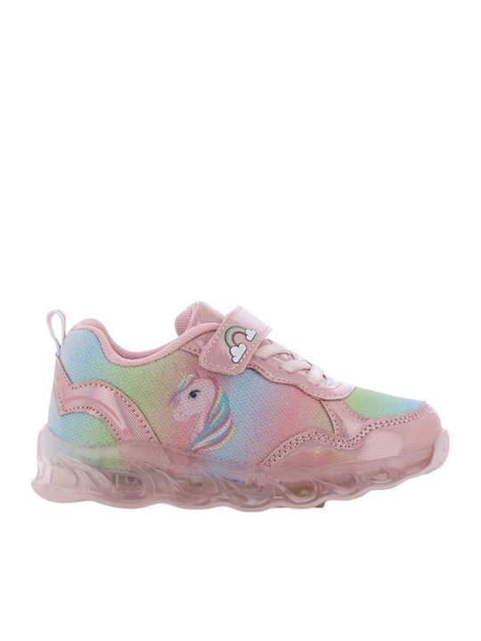 Παιδικά Sneakers Ανατομικά με Σκρατς & Φωτάκια Ροζ