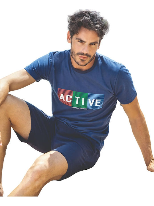 Enrico Coveri Sommer Herrenpyjama Marineblau