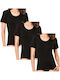 Short Sleeve Cotton Women's Undershirts Black 3Pack