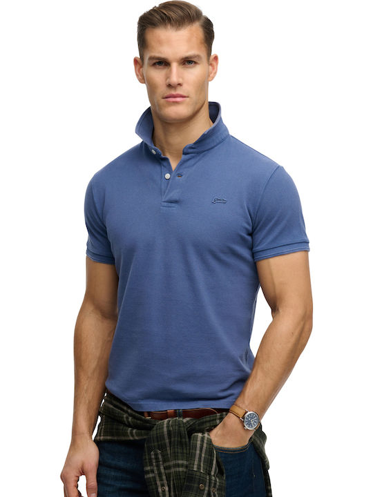 Classic Pique Polo Herrenbluse Kurzarm Bay Blau