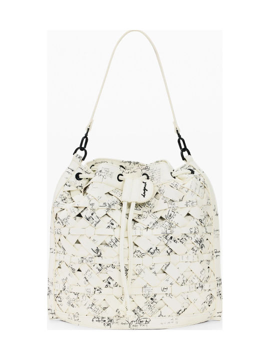 Leather Women's Drawstring Bag White / Black