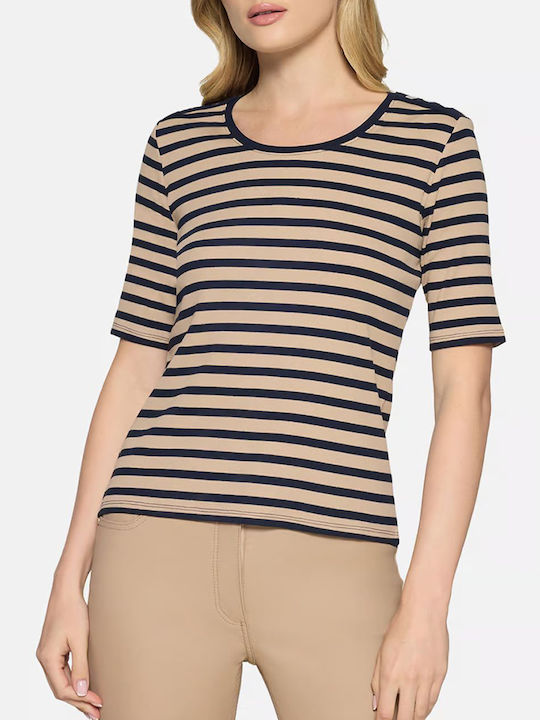 Betty Barclay Bluza Damă Bumbac Mâneci Scurte Cu Dungi Bej