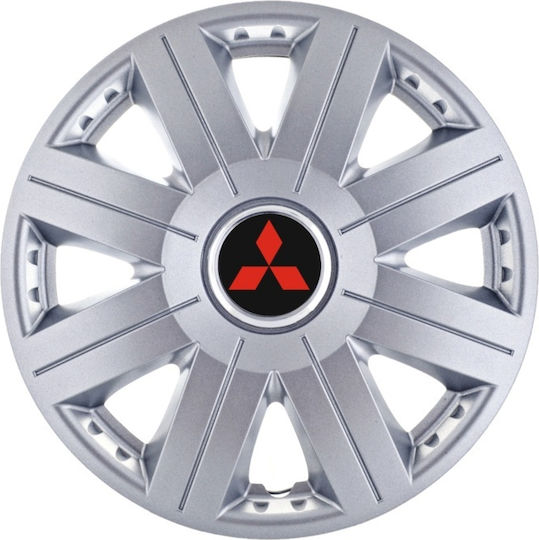 Σετ Τάσια Αυτοκινήτου 14" με Σήμα Mitsubishi 4τμχ Γκρι