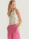 Women's Cotton Sleeveless Floral Blouse Ecru