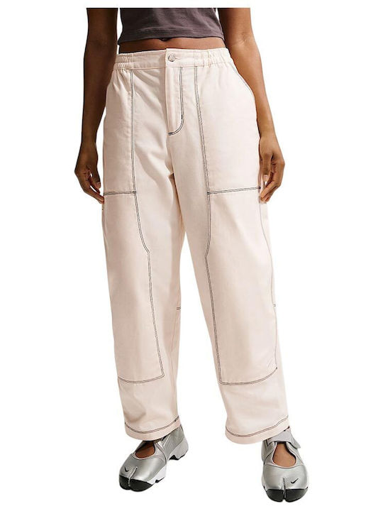 Sportswear Γυναικείο Υφασμάτινο Παντελόνι με Λάστιχο σε Loose Εφαρμογή Εκρού