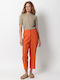 Women's Linen Capri Trousers with Rubber Band Orange 55-04-029A-3