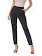Women's High Rise Fabric Trousers in Straight Leg Black