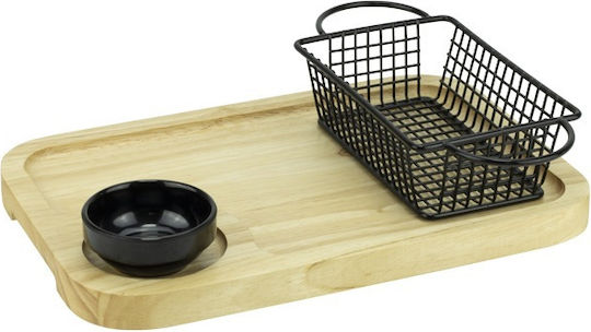 Platou Din Lemn Culinaro 30x20cm Bol Pentru Sos 16x10.5xh5cm Coș Pentru Cartofi Prajiți