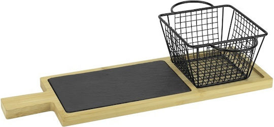 Platou Din Bambus Culinaro Placă De Ardezie 40x13cm Coș Pentru Cartofi Prajiți 12.8x12.8xh8.5cm