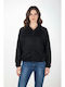 Gekürzte Damen Sweatshirt Strickjacke mit Kapuze Schwarze