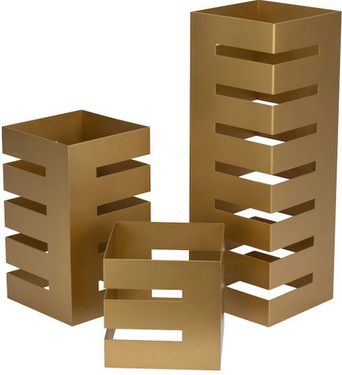 Set 3 Standuri Pătrate Metalice De Prezentare Pentru Bufet Culinaro 15x15xh15cm 15x15xh28cm 15x15xh44 75cm Aurii