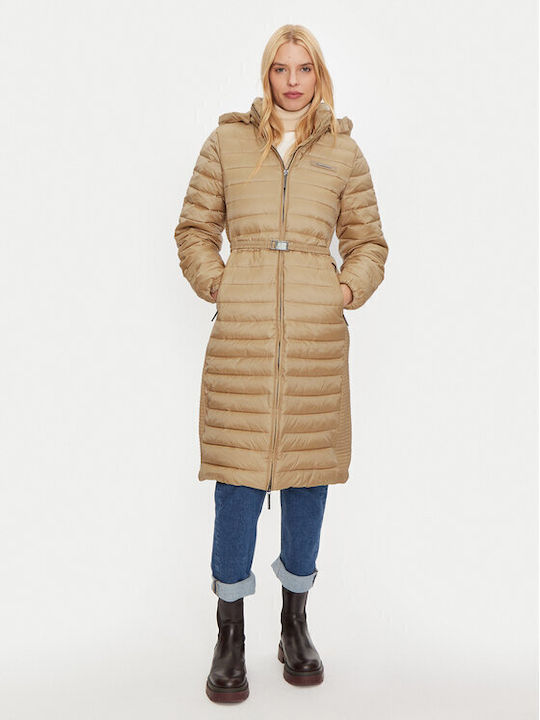 Jachetă Puffer Lungă de Damă pentru Iarnă Bej