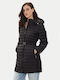 Μακρύ Γυναικείο Puffer Μπουφάν για Χειμώνα Black