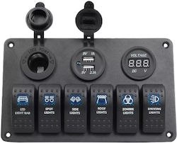 Kewig Sp10 Πάνελ 6 Αδιάβροχους Διακόπτες Αναπτήρα 2 X Usb Βολτόμετρο Μπλέ Kewig Sp10 Πάνελ 6 Αδιάβροχους Διακόπτες Αναπτήρα 2 X Usb Βολτόμετρο Μπλέ