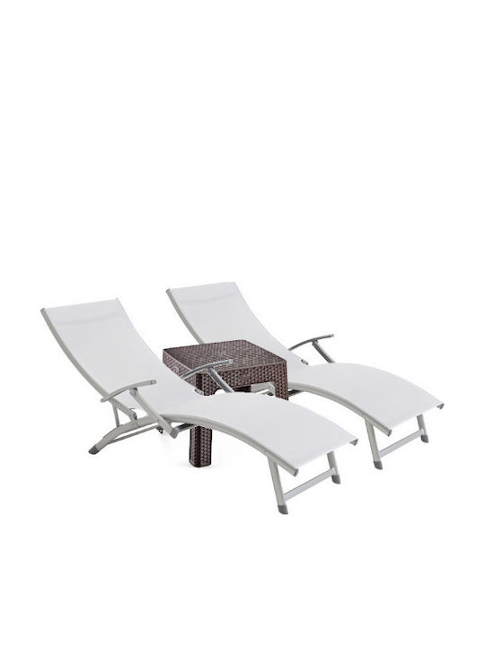 Șezlong Aluminiu Bej Set Cu Masă 2 Buc 170x52cm