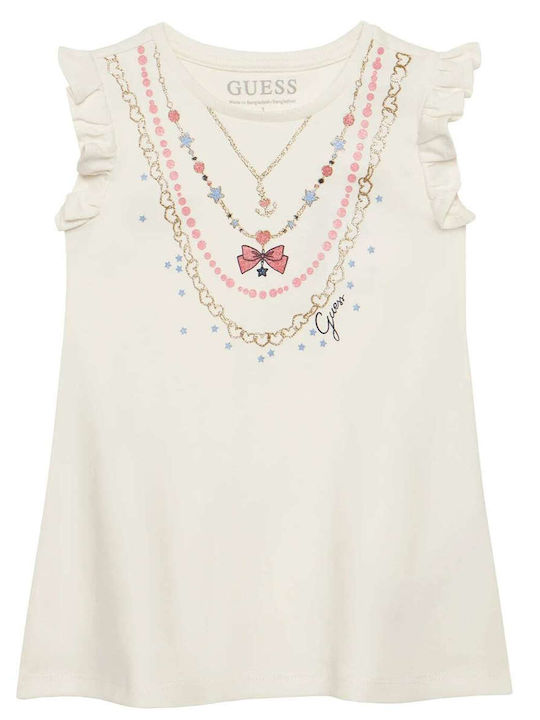 Guess Rochie Fetiță Mâneca Scurtă Ecru