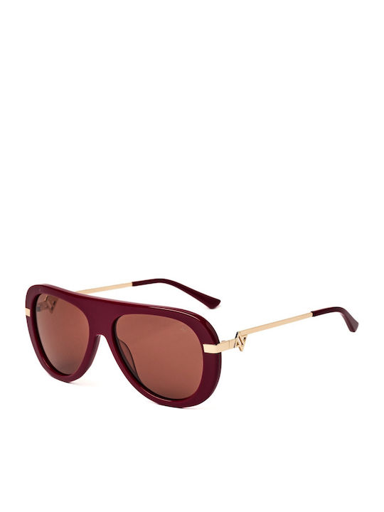 AV Sunglasses Alexia Unisex Sunglasses with Burgundy Horn-Rimmed Frame and Burgundy Lens