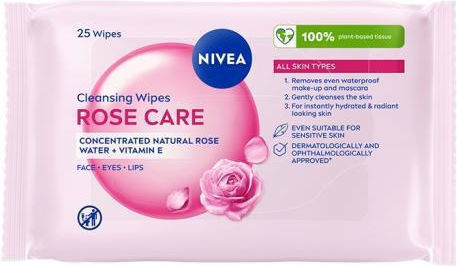 Nivea Rose Care Face Cleansing Wipes 25 Pieces