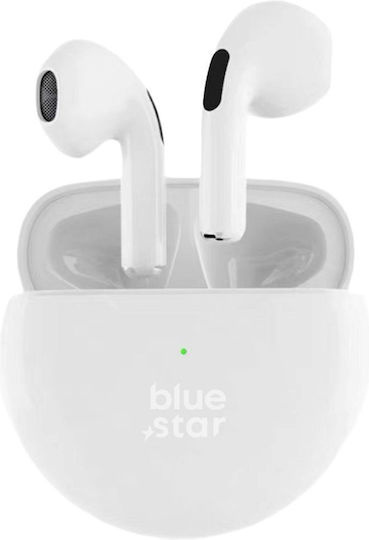 Blue Star TX3 Earbud Bluetooth Handsfree Ακουστικά με Θήκη Φόρτισης Λευκά