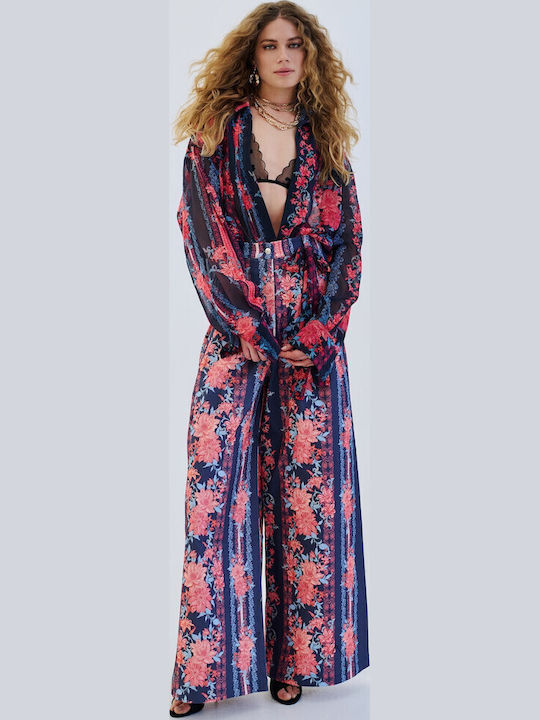 Iraida Γυναικείο Υφασμάτινο Παντελόνι Floral Μπλε