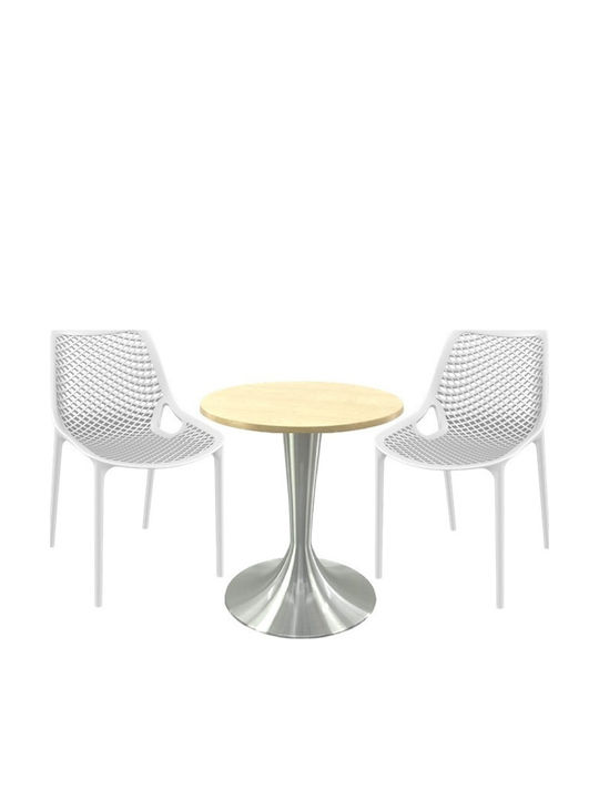 Set Sala De Mese Pentru Spații Exterioare Mici Maple 3 Piese Alb