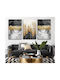 Threefold Glass Set With Marble Background and Gray Flowers (60x90cm)