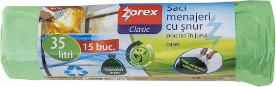 Sacuri De Gunoi Capacitate 35lt Cu Bandă De Dantelă 60x50cm 15 Bucăți Verzi