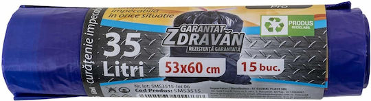 Sacuri De Gunoi Capacitate 35lt Cu Bandă De Dantelă 60x53cm 15 Buc
