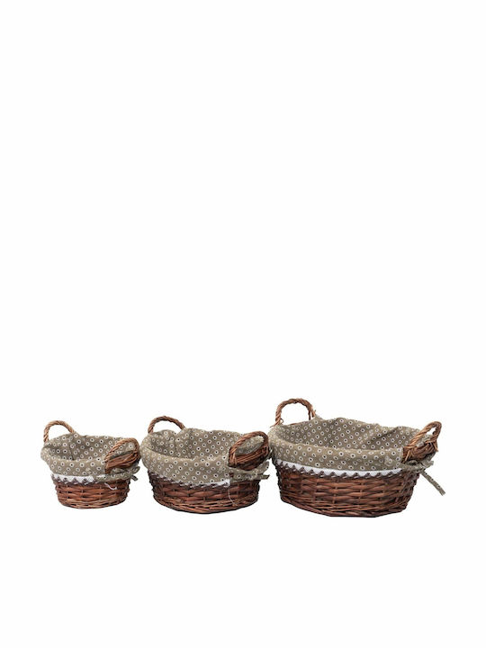 Set Coșuri Decorative Din Paie Cu Mâner Maro 3 Bucăți