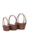 Set of Brown Wicker Decorative Baskets 3 Pieces
