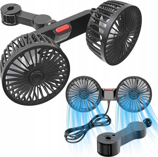 Ventilator Auto Dublu Rotire 360° 10w 5 12 24 V Alimentare Usb Cablu 180 Cm Pp 25 X 10.5 Cm Negru