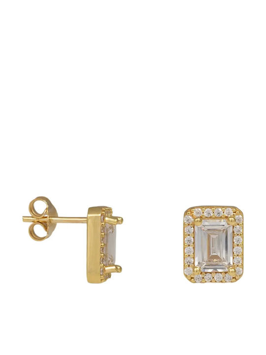 Gold Stud Earrings with Stones 9K