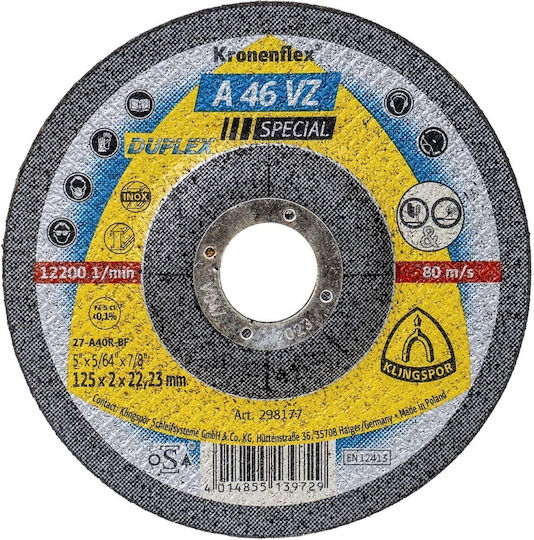 Disc De Tăiere Klingspor A 46vz Special Oțel 125 X 2 X 22.23 Mm Ext 298177